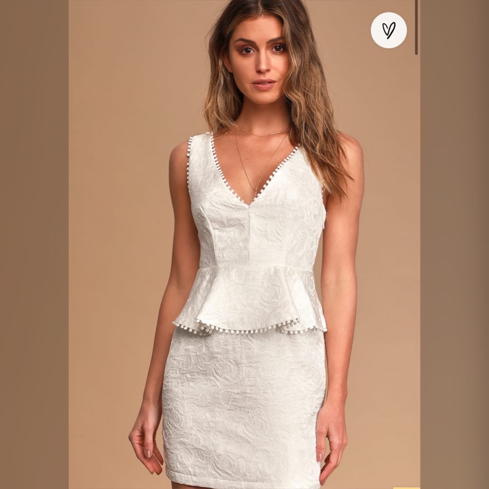 Lulus Born to Love White Floral Jacquard Peplum Mini Dress
